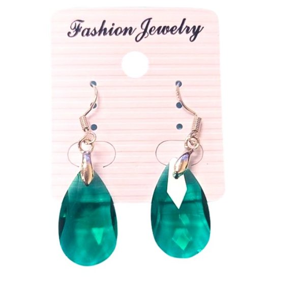 NWT Green and Silver Crystal Water drop Earrings Dangle Teal Blue - Picture 3 of 4